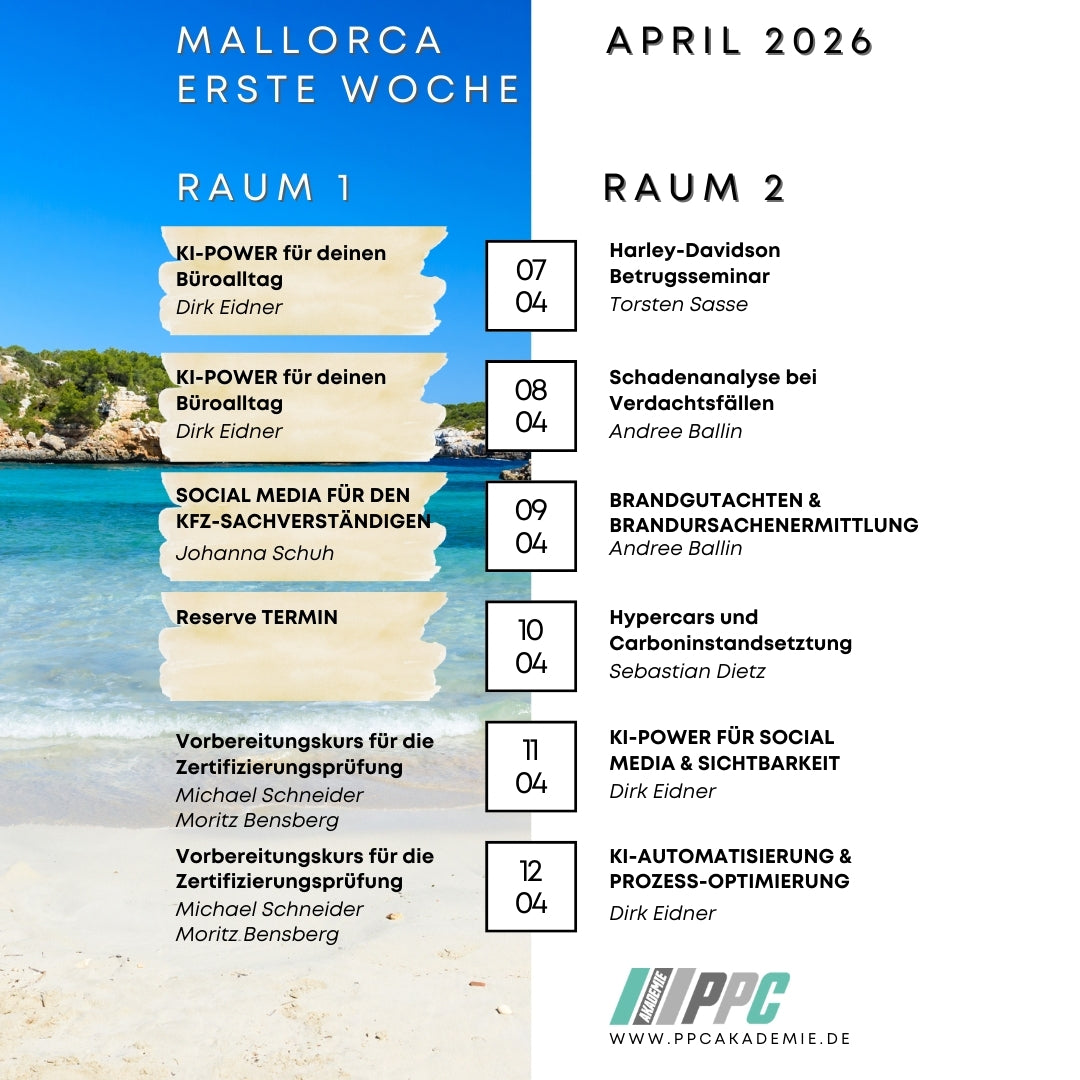 Produktbild für den Workshop KI Nutzung für Sachverständige auf Mallorca.