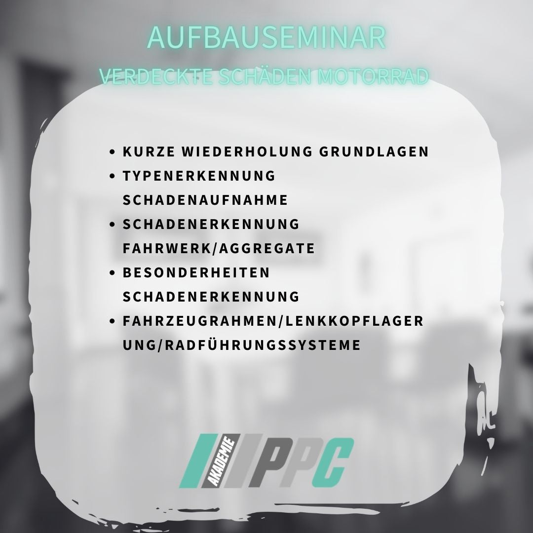 Produktbild für Fortbildung verdeckte Schäden am Motorrad mit Dozent Marco Hildebrand.
