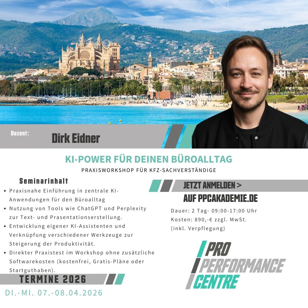 Produktbild für die den Kurs KI Nutzung für KFZ Sachverständige mit Dirk Eidner.