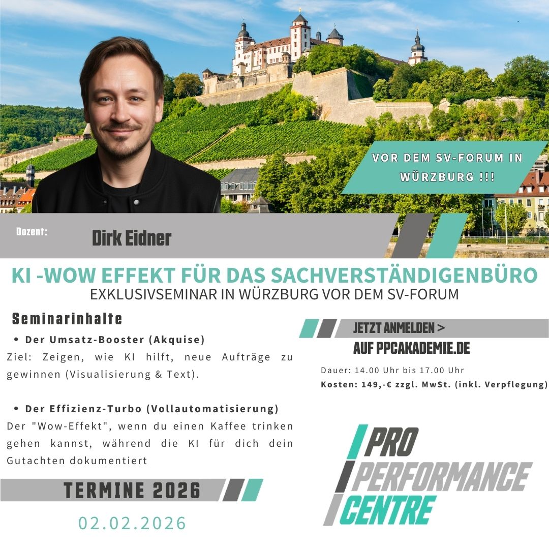 Produktbild für die Büro Organisation mit KI für KFZ Sachverständigen mit Dozent Dirk Eidner.