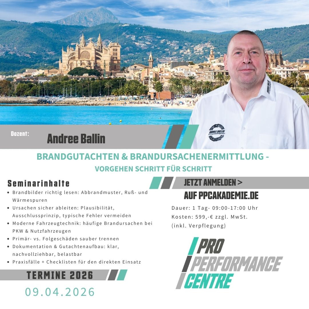 Produktbild für die Fortbildung von KFZ Gutachtern für Brandgutachten mit Andree Ballin.