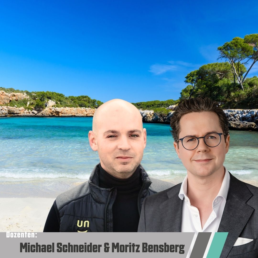 Portrait der Dozenten Michael Schneider und Moritz Bensberg der KFZ Gutachter Fortbildungs Akademie Mallorca.