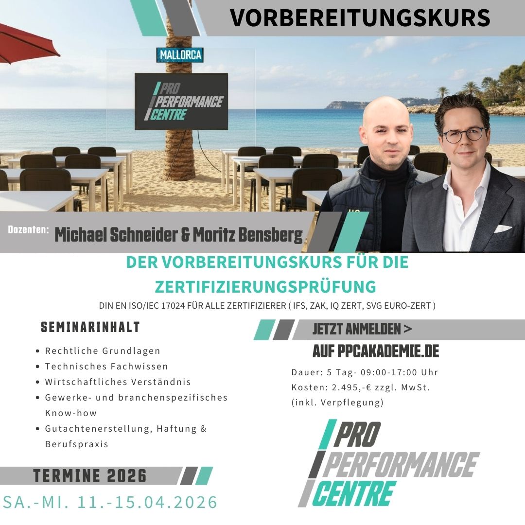 Portrait der Dozenten Michael Schneider und Moritz Bensberg der KFZ Gutachter Fortbildungs Akademie Mallorca.